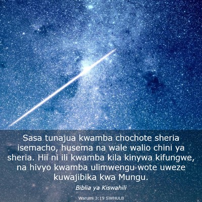 Picture 03 - Warumi 3:19 SWHULB - Sasa tunajua kwamba chochote sheria isemacho, - Bible Verse Picture