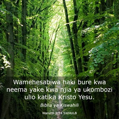 Picture 03 - Warumi 3:24 SWHULB - Wamehesabiwa haki bure kwa neema yake kwa njia ya - Bible Verse Picture