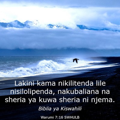Picture 03 - Warumi 7:16 SWHULB - Lakini kama nikilitenda lile nisilolipenda, - Bible Verse Picture