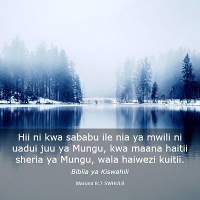 Picture 03 - Warumi 8:7 SWHULB - Hii ni kwa sababu ile nia ya mwili ni uadui juu - Bible Verse Picture
