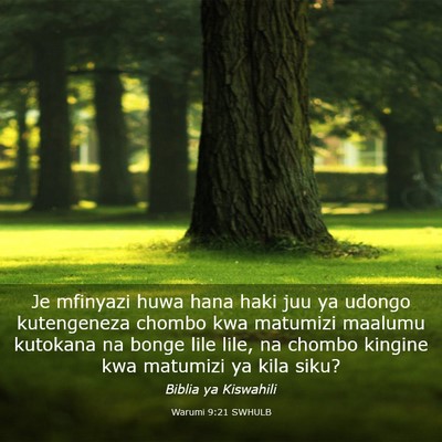 Picture 03 - Warumi 9:21 SWHULB - Je mfinyazi huwa hana haki juu ya udongo - Bible Verse Picture