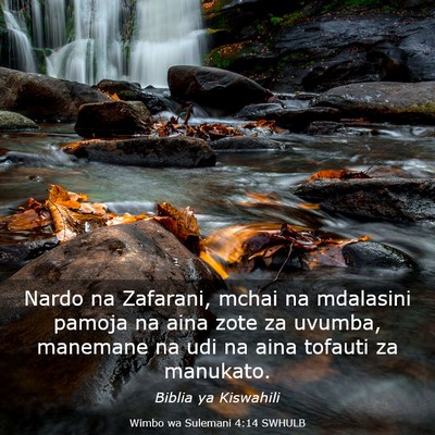 Picture 03 - Wimbo wa Sulemani 4:14 SWHULB - Nardo na Zafarani, mchai na mdalasini pamoja na - Bible Verse Picture