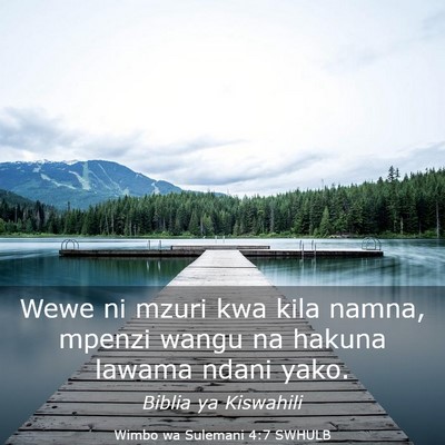 Picture 03 - Wimbo wa Sulemani 4:7 SWHULB - Wewe ni mzuri kwa kila namna, mpenzi wangu na - Bible Verse Picture