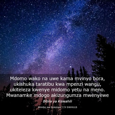 Picture 03 - Wimbo wa Sulemani 7:9 SWHULB - Mdomo wako na uwe kama mvinyo bora, ukishuka - Bible Verse Picture