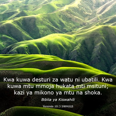 Picture 03 - Yeremia 10:3 SWHULB - Kwa kuwa desturi za watu ni ubatili. Kwa kuwa mtu - Bible Verse Picture