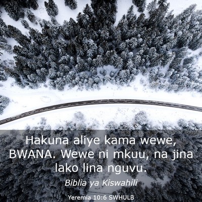 Picture 03 - Yeremia 10:6 SWHULB - Hakuna aliye kama wewe, BWANA. Wewe ni mkuu, na - Bible Verse Picture