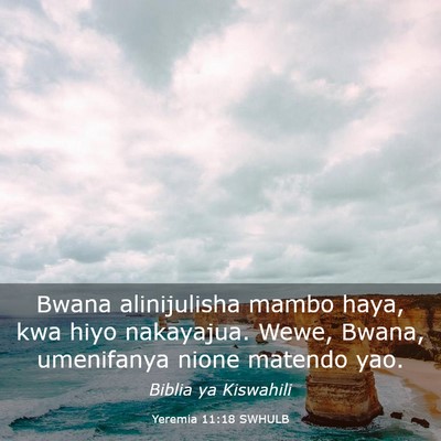 Picture 03 - Yeremia 11:18 SWHULB - Bwana alinijulisha mambo haya, kwa hiyo - Bible Verse Picture