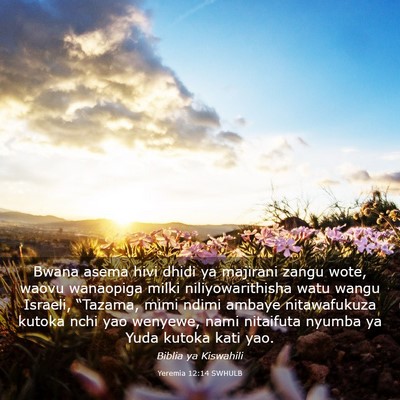 Picture 03 - Yeremia 12:14 SWHULB - Bwana asema hivi dhidi ya majirani zangu wote, - Bible Verse Picture