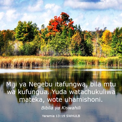 Picture 03 - Yeremia 13:19 SWHULB - Miji ya Negebu itafungwa, bila mtu wa kufungua. - Bible Verse Picture