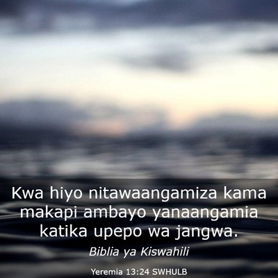 Picture 03 - Yeremia 13:24 SWHULB - Kwa hiyo nitawaangamiza kama makapi ambayo - Bible Verse Picture
