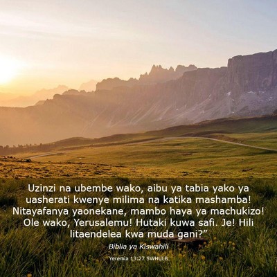 Picture 03 - Yeremia 13:27 SWHULB - Uzinzi na ubembe wako, aibu ya tabia yako ya - Bible Verse Picture