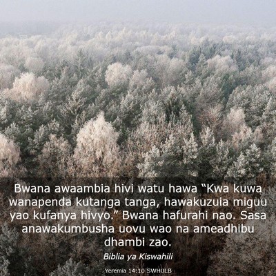 Picture 03 - Yeremia 14:10 SWHULB - Bwana awaambia hivi watu hawa “Kwa kuwa - Bible Verse Picture