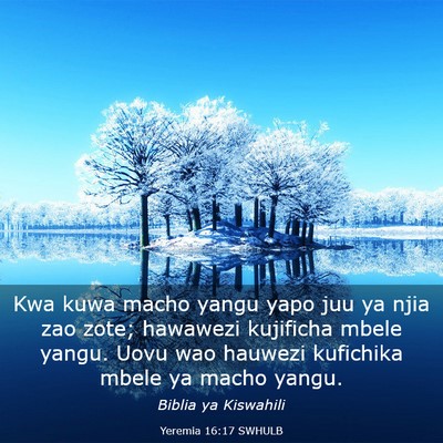 Picture 03 - Yeremia 16:17 SWHULB - Kwa kuwa macho yangu yapo juu ya njia zao zote; - Bible Verse Picture