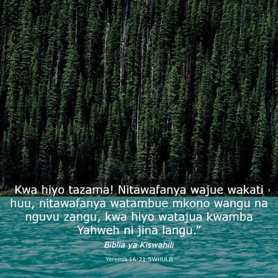 Picture 03 - Yeremia 16:21 SWHULB - Kwa hiyo tazama! Nitawafanya wajue wakati huu, - Bible Verse Picture