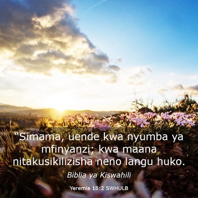 Picture 03 - Yeremia 18:2 SWHULB - “Simama, uende kwa nyumba ya mfinyanzi; kwa - Bible Verse Picture