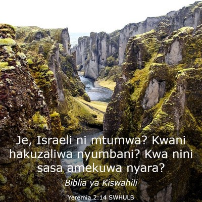 Picture 03 - Yeremia 2:14 SWHULB - Je, Israeli ni mtumwa? Kwani hakuzaliwa nyumbani? - Bible Verse Picture