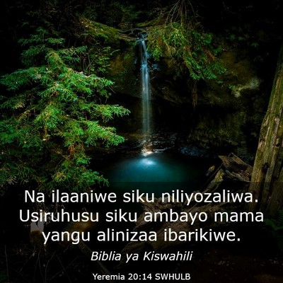 Picture 03 - Yeremia 20:14 SWHULB - Na ilaaniwe siku niliyozaliwa. Usiruhusu siku - Bible Verse Picture