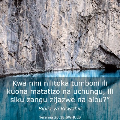 Picture 03 - Yeremia 20:18 SWHULB - Kwa nini nilitoka tumboni ili kuona matatizo na - Bible Verse Picture