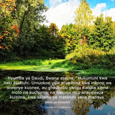 Picture 03 - Yeremia 21:12 SWHULB - Nyumba ya Daudi, Bwana asema, “Hukumuni kwa - Bible Verse Picture