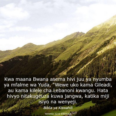 Picture 03 - Yeremia 22:6 SWHULB - Kwa maana Bwana asema hivi juu ya nyumba ya - Bible Verse Picture