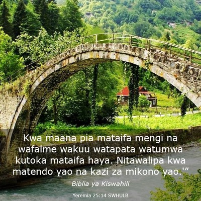 Picture 03 - Yeremia 25:14 SWHULB - Kwa maana pia mataifa mengi na wafalme wakuu - Bible Verse Picture