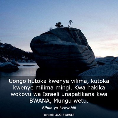 Picture 03 - Yeremia 3:23 SWHULB - Uongo hutoka kwenye vilima, kutoka kwenye milima - Bible Verse Picture