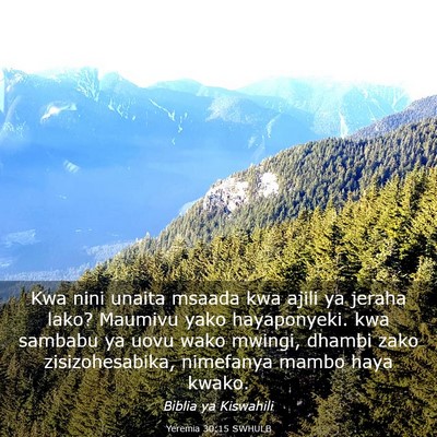 Picture 03 - Yeremia 30:15 SWHULB - Kwa nini unaita msaada kwa ajili ya jeraha lako? - Bible Verse Picture