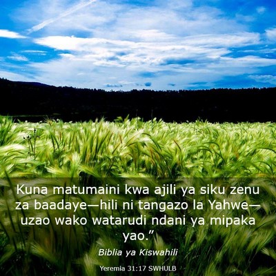 Picture 03 - Yeremia 31:17 SWHULB - Kuna matumaini kwa ajili ya siku zenu za - Bible Verse Picture
