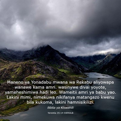 Picture 03 - Yeremia 35:14 SWHULB - Maneno ya Yonadabu mwana wa Rekabu aliyowapa - Bible Verse Picture