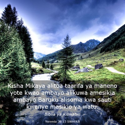 Picture 03 - Yeremia 36:13 SWHULB - Kisha Mikaya alitoa taarifa ya maneno yote kwao - Bible Verse Picture