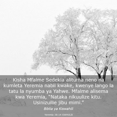 Picture 03 - Yeremia 38:14 SWHULB - Kisha Mfalme Sedekia alituma neno na kumleta - Bible Verse Picture
