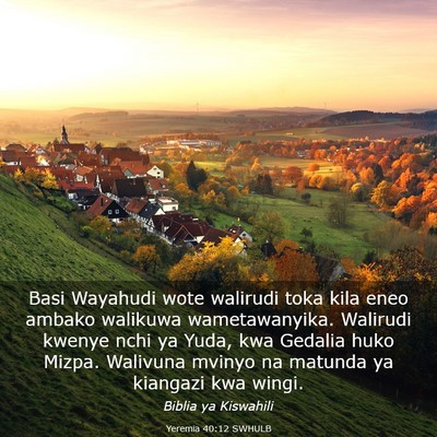 Picture 03 - Yeremia 40:12 SWHULB - Basi Wayahudi wote walirudi toka kila eneo ambako - Bible Verse Picture
