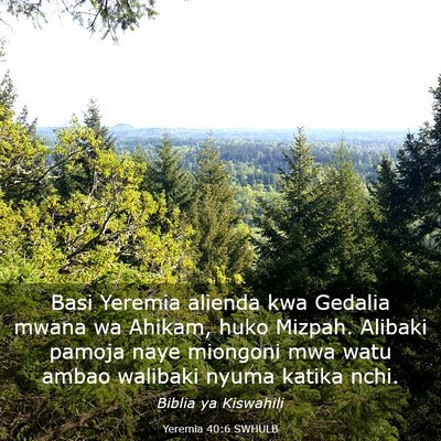 Picture 03 - Yeremia 40:6 SWHULB - Basi Yeremia alienda kwa Gedalia mwana wa Ahikam, - Bible Verse Picture