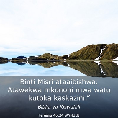 Picture 03 - Yeremia 46:24 SWHULB - Binti Misri ataaibishwa. Atawekwa mkononi mwa - Bible Verse Picture