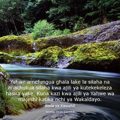 Picture 03 - Yeremia 50:25 SWHULB - Yahwe amefungua ghala lake la silaha na anachukua - Bible Verse Picture