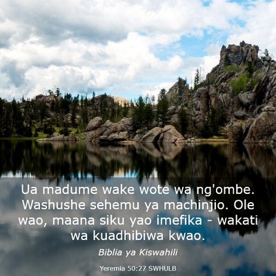 Picture 03 - Yeremia 50:27 SWHULB - Ua madume wake wote wa ng'ombe. Washushe sehemu - Bible Verse Picture