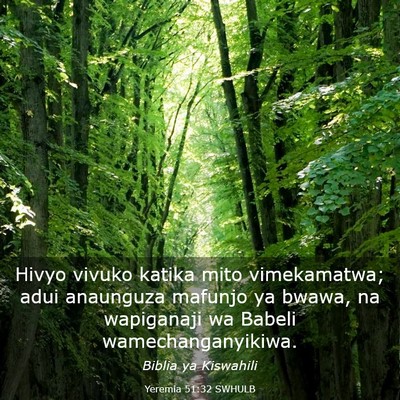 Picture 03 - Yeremia 51:32 SWHULB - Hivyo vivuko katika mito vimekamatwa; adui - Bible Verse Picture