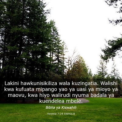 Picture 03 - Yeremia 7:24 SWHULB - Lakini hawkunisikiliza wala kuzingatia. Walishi - Bible Verse Picture