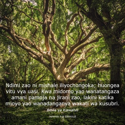 Picture 03 - Yeremia 9:8 SWHULB - Ndimi zao ni mishale iliyochongoka; huongea vitu - Bible Verse Picture