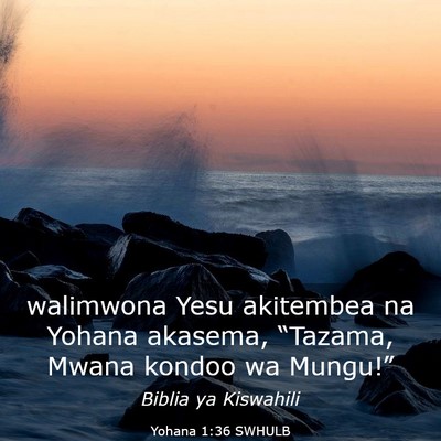 Picture 03 - Yohana 1:36 SWHULB - walimwona Yesu akitembea na Yohana akasema, - Bible Verse Picture