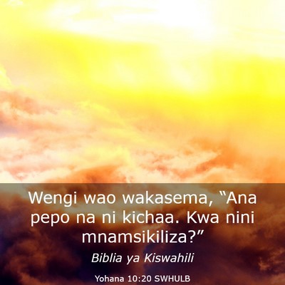 Picture 03 - Yohana 10:20 SWHULB - Wengi wao wakasema, “Ana pepo na ni kichaa. Kwa - Bible Verse Picture