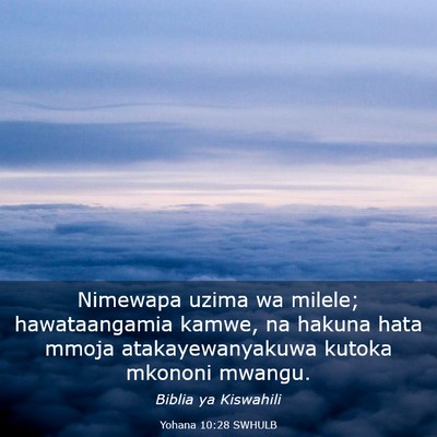 Picture 03 - Yohana 10:28 SWHULB - Nimewapa uzima wa milele; hawataangamia kamwe, na - Bible Verse Picture