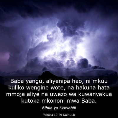 Picture 03 - Yohana 10:29 SWHULB - Baba yangu, aliyenipa hao, ni mkuu kuliko wengine - Bible Verse Picture
