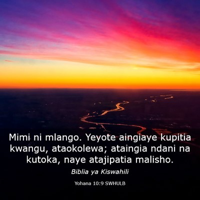 Picture 03 - Yohana 10:9 SWHULB - Mimi ni mlango. Yeyote aingiaye kupitia kwangu, - Bible Verse Picture