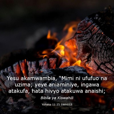 Picture 03 - Yohana 11:25 SWHULB - Yesu akamwambia, “Mimi ni ufufuo na uzima; yeye - Bible Verse Picture