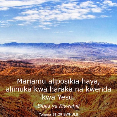 Picture 03 - Yohana 11:29 SWHULB - Mariamu aliposikia haya, aliinuka kwa haraka na - Bible Verse Picture