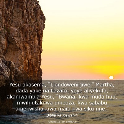 Picture 03 - Yohana 11:39 SWHULB - Yesu akasema, “Liondoweni jiwe.” Martha, dada - Bible Verse Picture