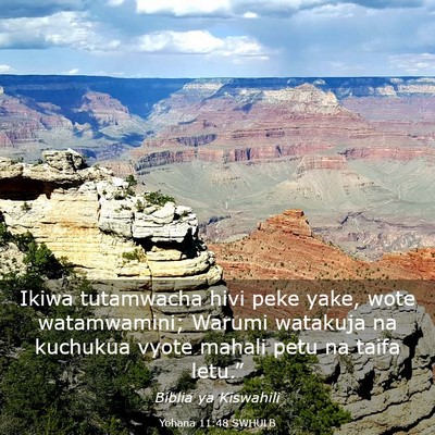 Picture 03 - Yohana 11:48 SWHULB - Ikiwa tutamwacha hivi peke yake, wote - Bible Verse Picture