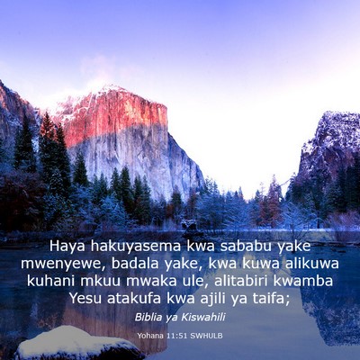 Picture 03 - Yohana 11:51 SWHULB - Haya hakuyasema kwa sababu yake mwenyewe, badala - Bible Verse Picture