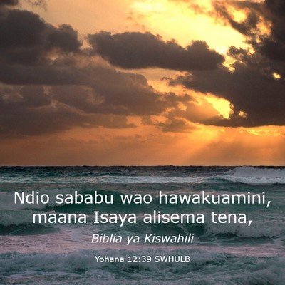 Picture 03 - Yohana 12:39 SWHULB - Ndio sababu wao hawakuamini, maana Isaya alisema - Bible Verse Picture